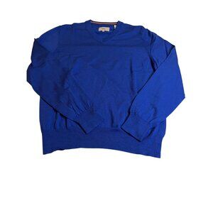 Jack Spade Mens 100% wool royal blue V-Neck preppy finally ribbedSweater XL
